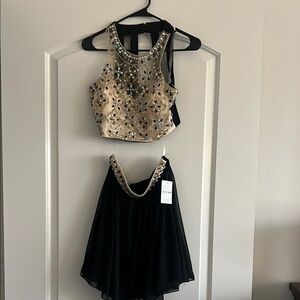 Embellished Black and Gold Mini Dress